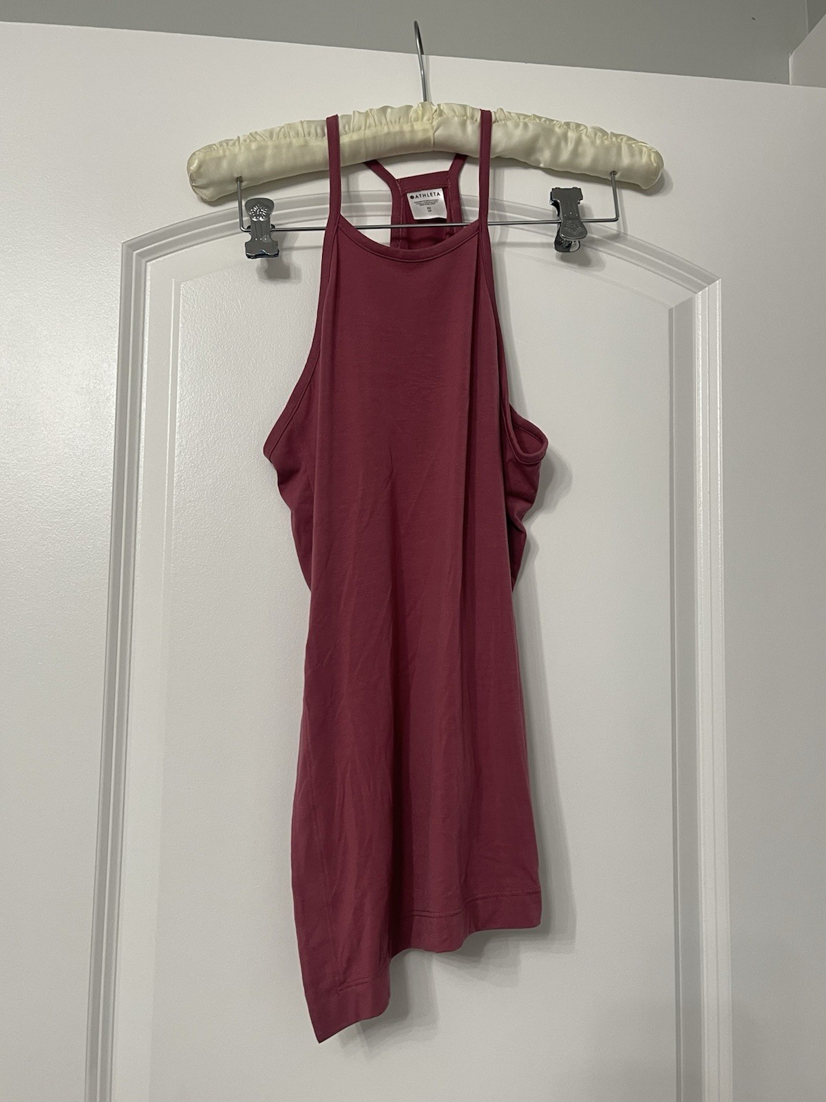 Athleta High Neck Asymmetrical Racerback Active Tank Top Mauve Berry XS