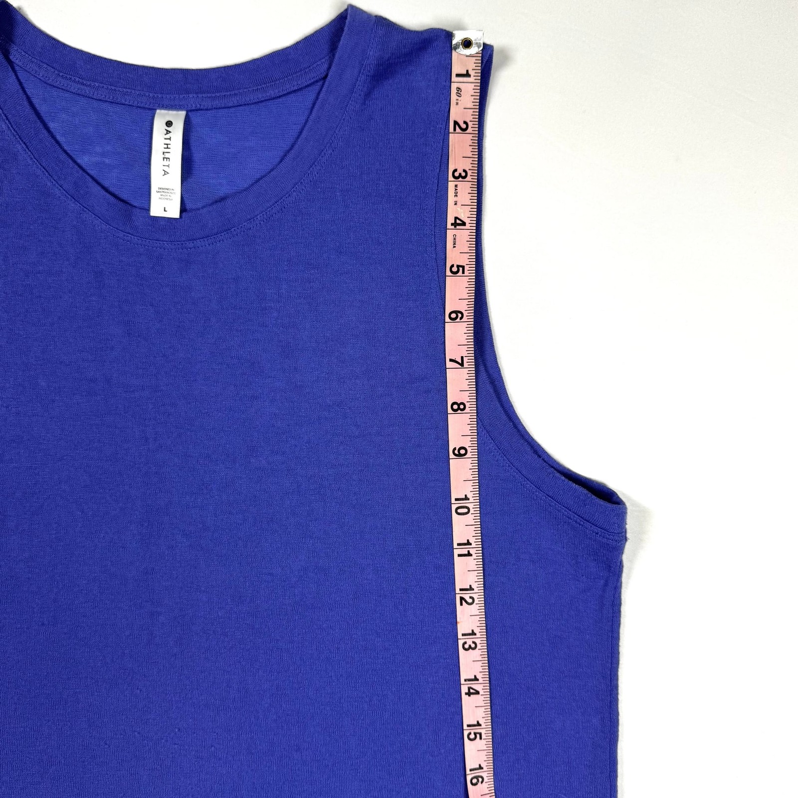 Athleta Indigo Blue Sleeveless Activewear Top Open Back Slit Nylon Lycra Medium