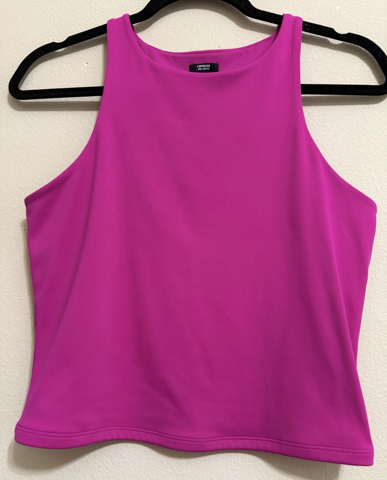 Express Body Contour Cropped Tank Top Pink Scoop Neck Stretch Wide Strap Medium