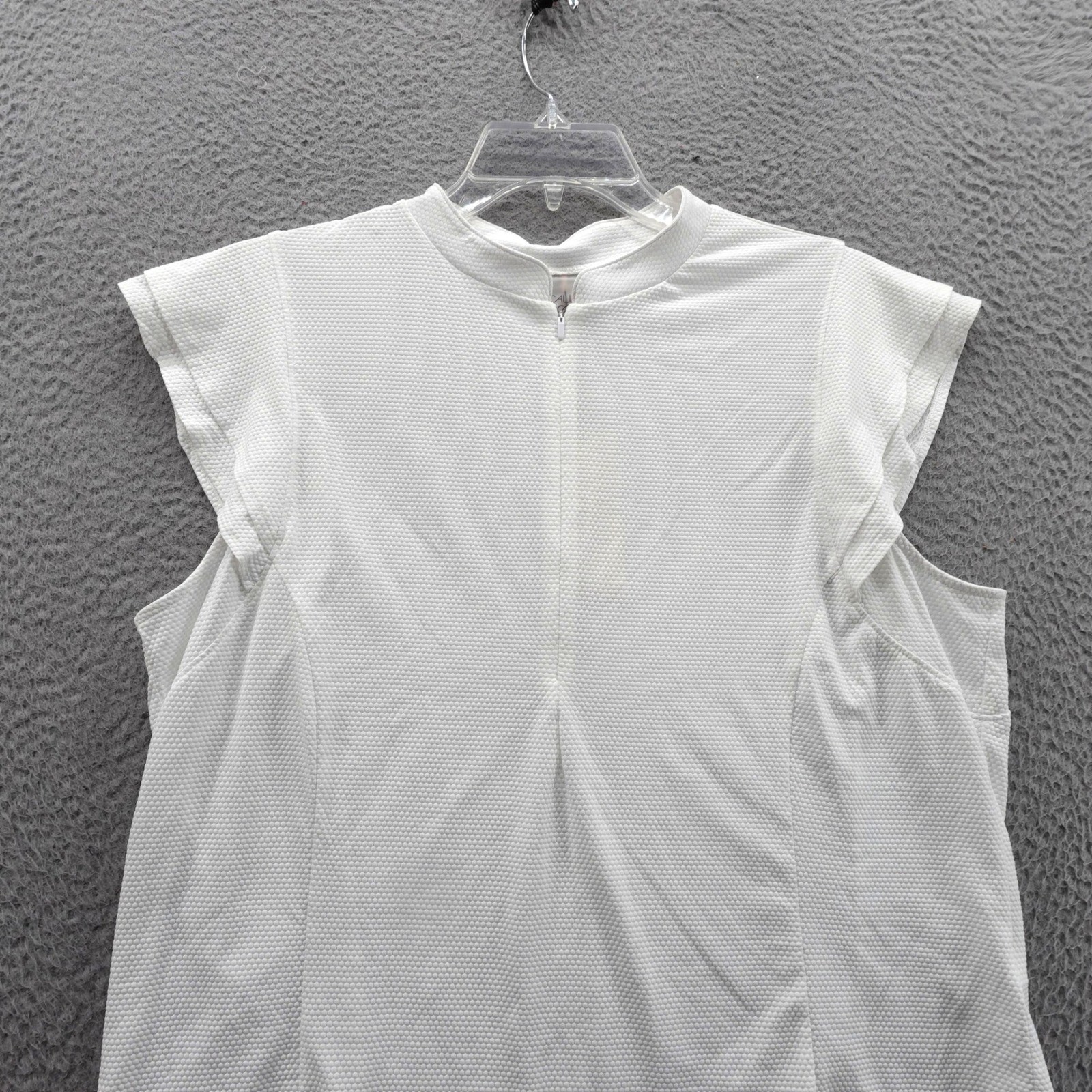 Calia Golf Renew Texture Cap Flutter Sleeve Zip Top Pure White XXL NEW