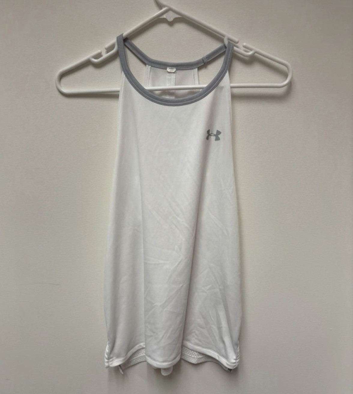 Under Armour HeatGear Women’s Racerback Tank Breathable Mesh White Gray S