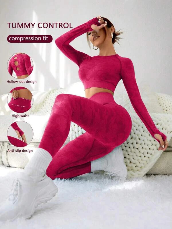 Women’s Medium Size 6 hot pink Seamless Raglan Sleeve Sports Set