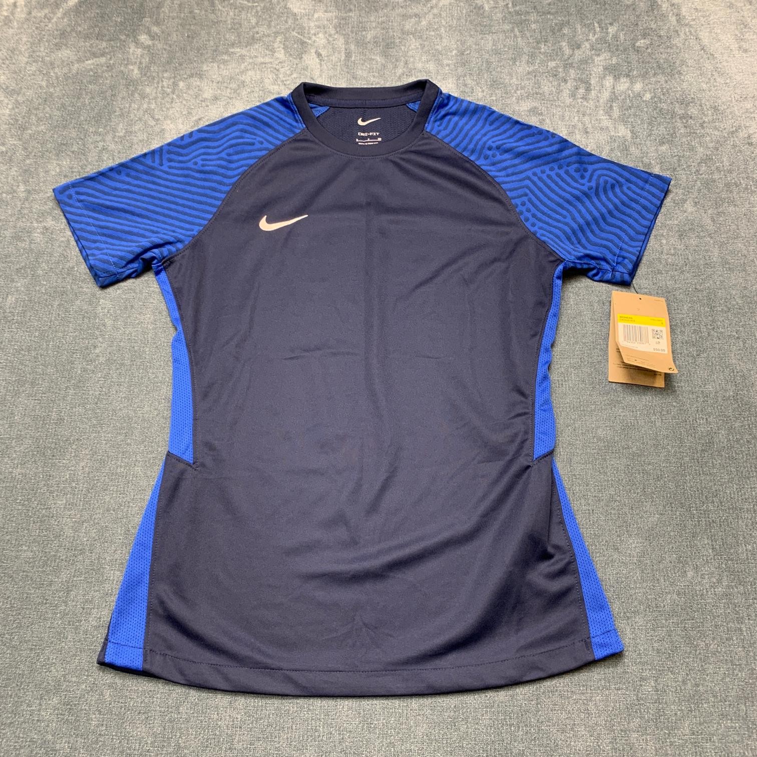 Nike Soccer Jersey Top Womens Small Navy Blue Strike 2 Dri Fit Raglan Sleeve