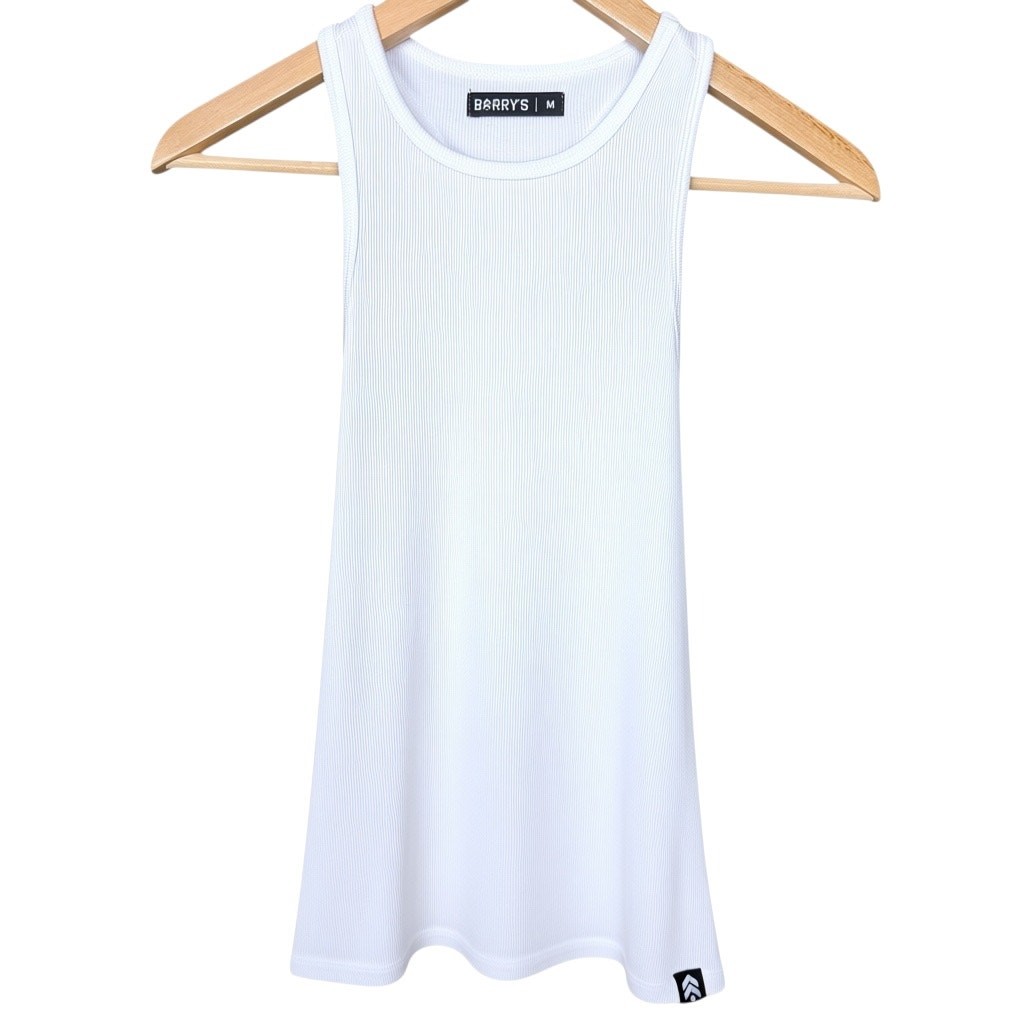 Barry’s Women’s Medium White Ribbed Modal Spandex Stretch Tank Top Workout Gym