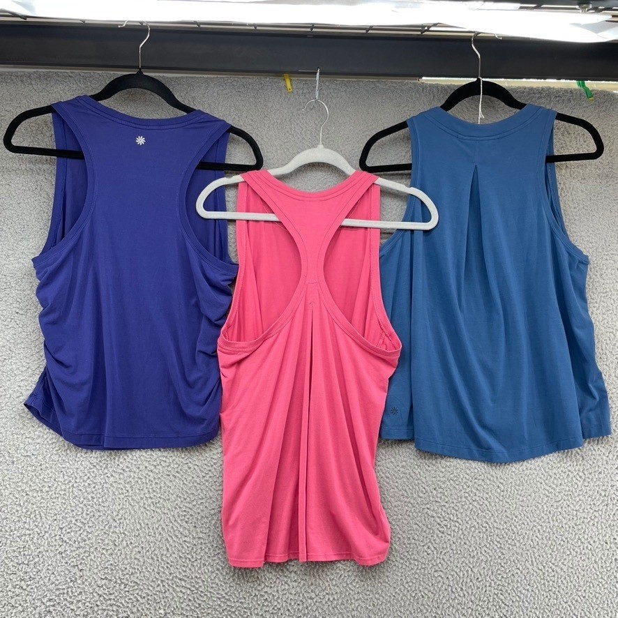 Athleta Tank Top Bundle Womens Large Purple Pink Blue Racerback Activewear 3pc