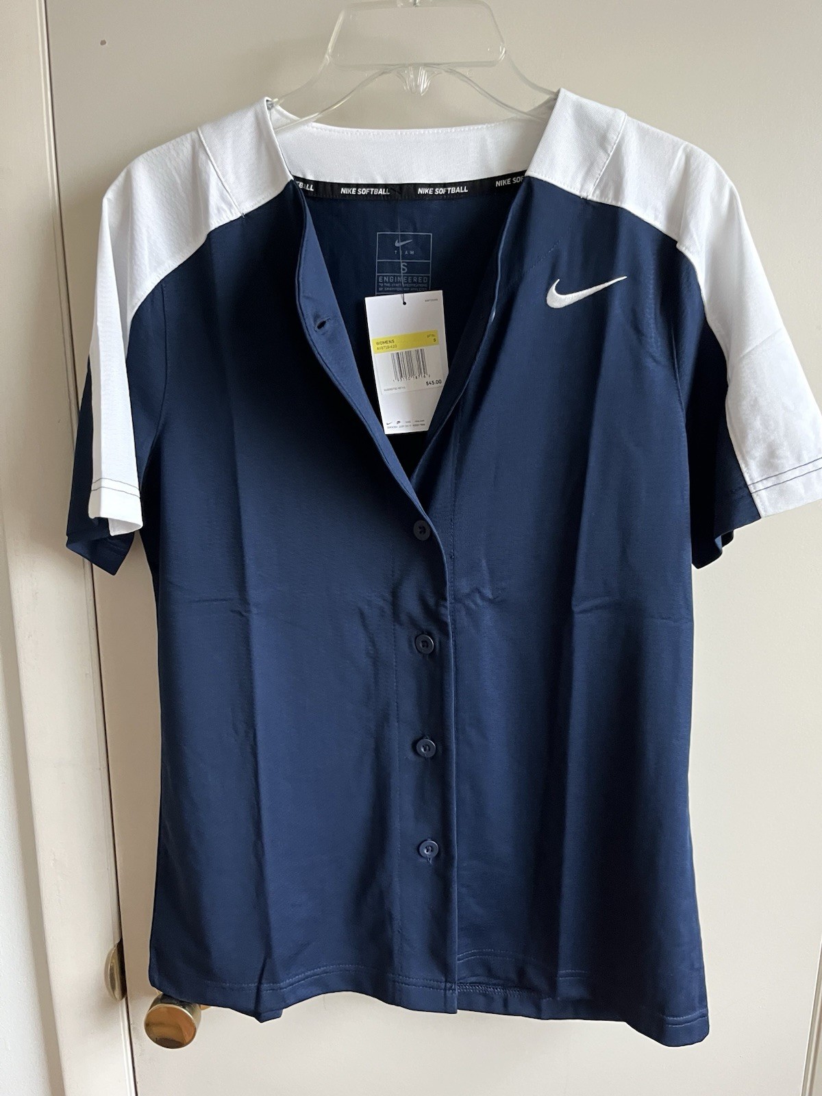 Nike Softball Women’s Button Down Jersey Shirt Blue White AV6719-420 Small NWT