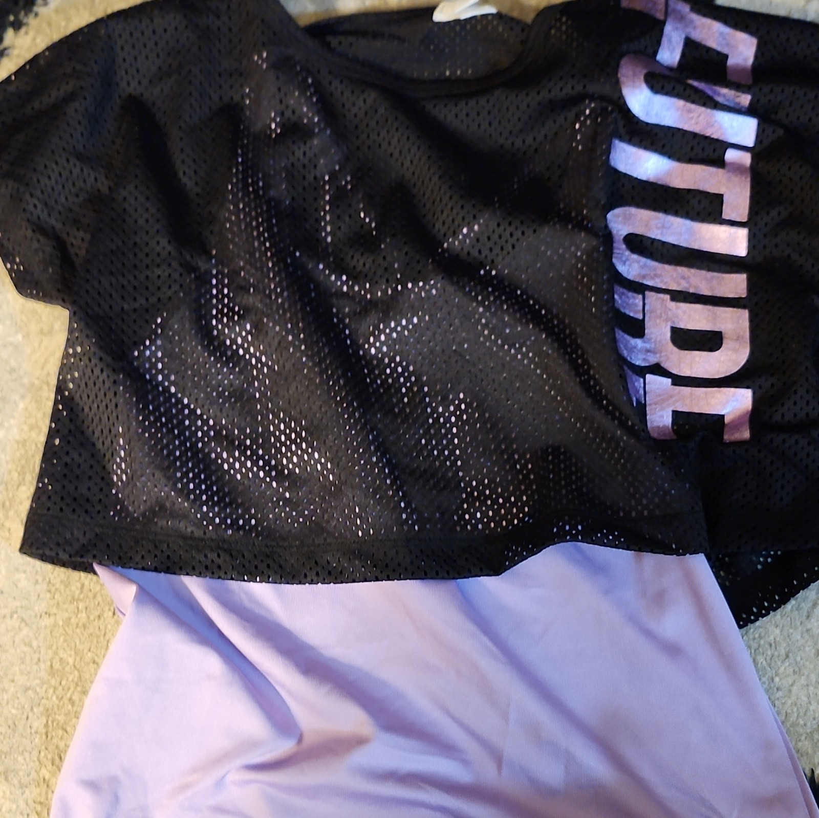 Ideology Women’s L Black/Purple Mesh Cropped Tank Crew Neck Breathable FUTURE