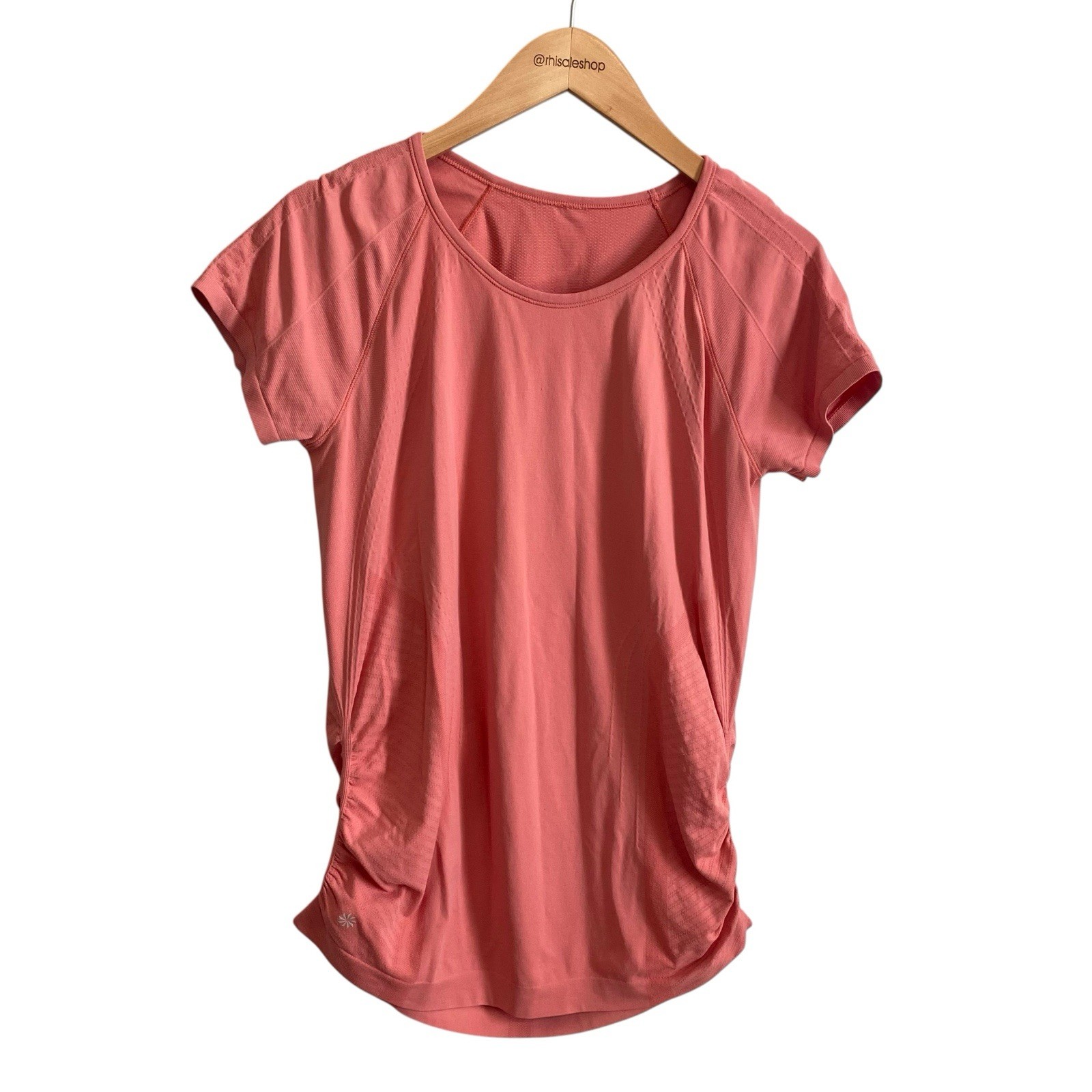 Athleta Light Red Short Sleeve Ruched Side Grip Hem Speedlight Tee Size Large