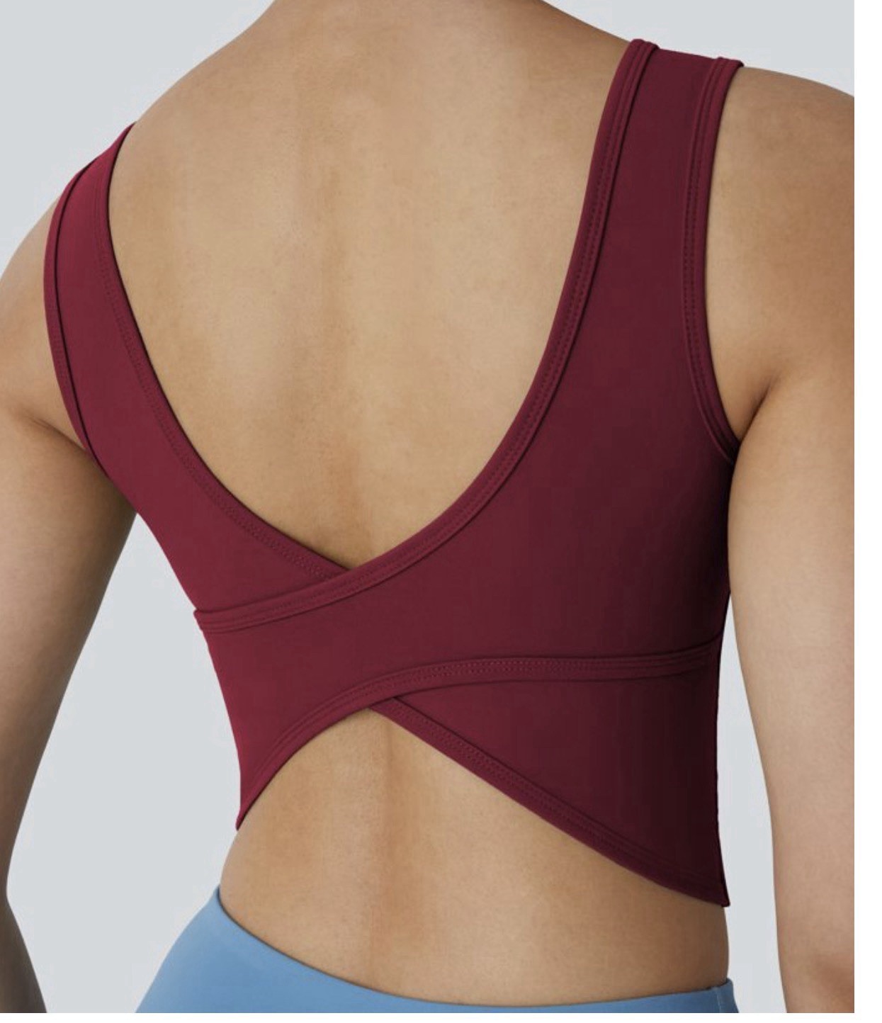 Halara Womens M U Neck Backless Crossover Tank Top Barre Ballet Dance Burgundy