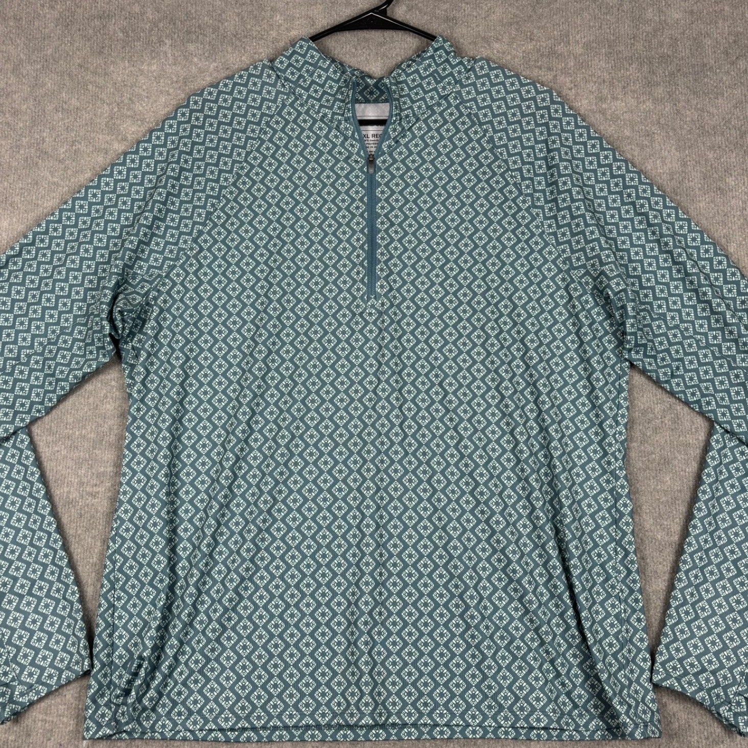 L.L.Bean 1/4 Zip Active Pullover Geometric Diamond Print XL Teal