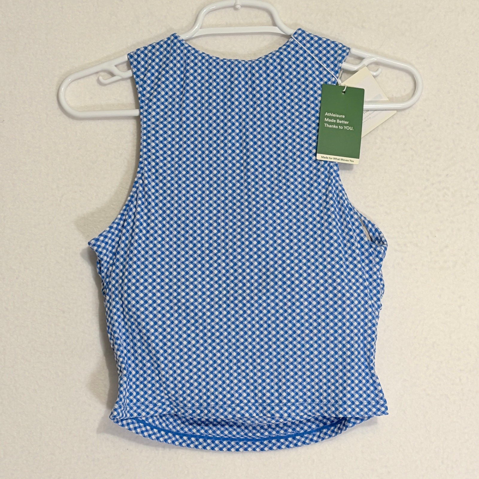 Halara Softlyzero Airy Tank Top Womens Medium Blue White Built In Bra Ruched NWT