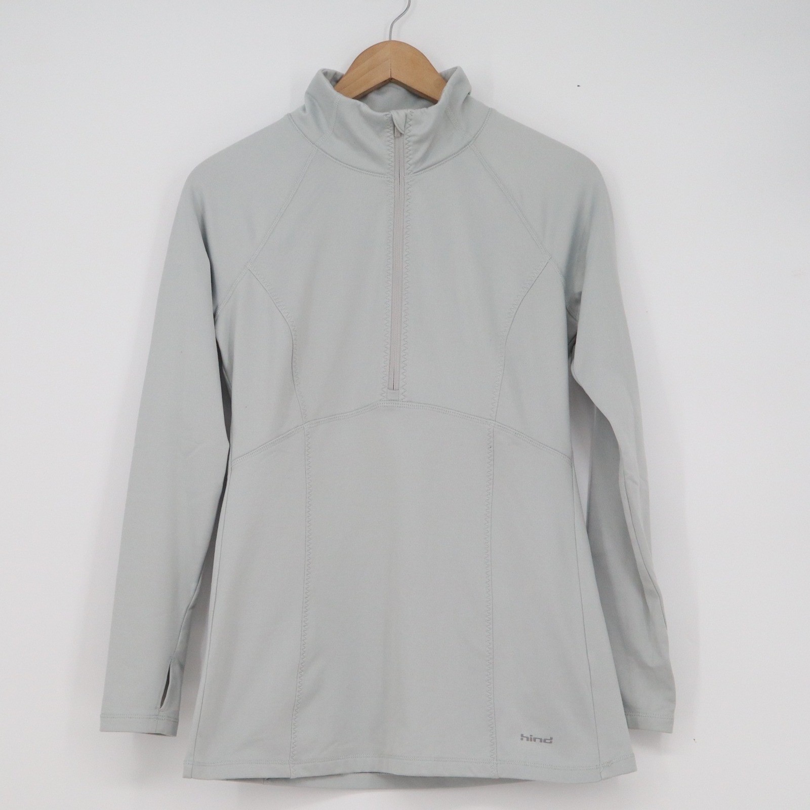 Hind Womens Quarter Zip Pullover Light Gray Athletic Long Sleeve Thumbhole M