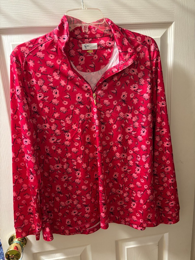Greg Norman Play Dry 1/4 zip Golf Pickleball Long sleeve Women Sz L, Red & Pink