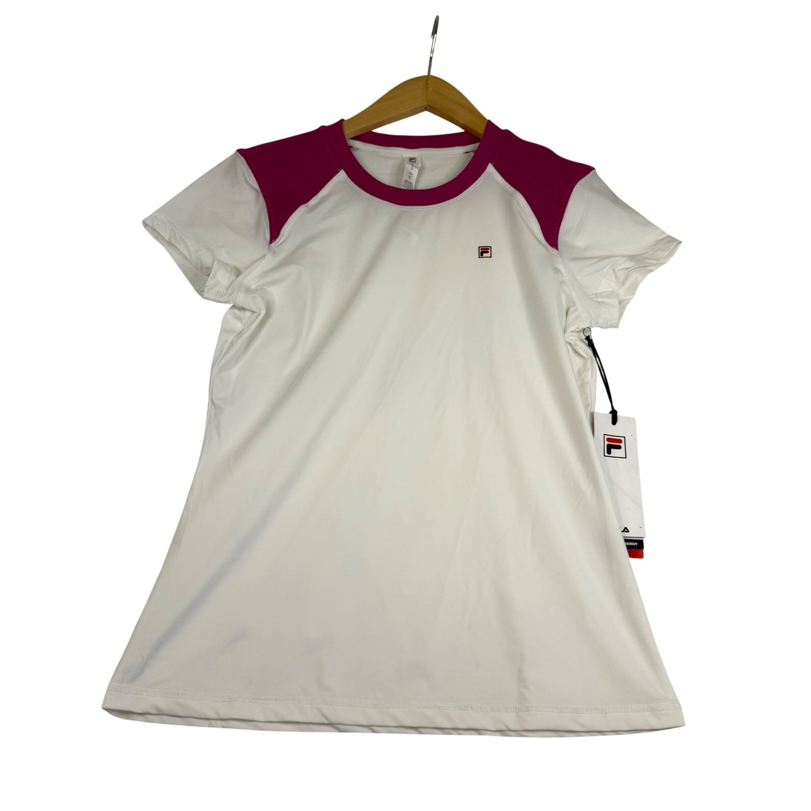 Fila Womens Short Sleeve Activewear Top White Magenta Pink TW13A753 Small NWT