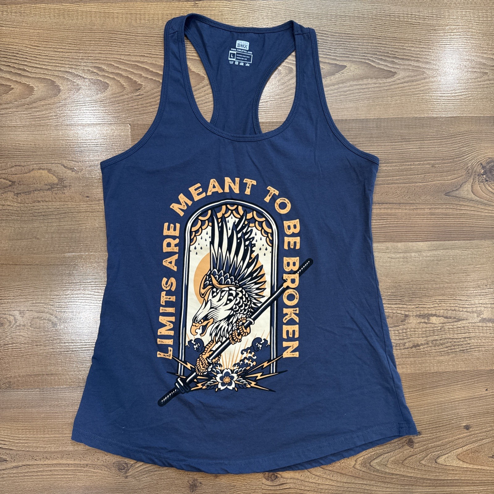 The Lift Box Tank Top Womens Large Blue Muscle Weightlifting Workout