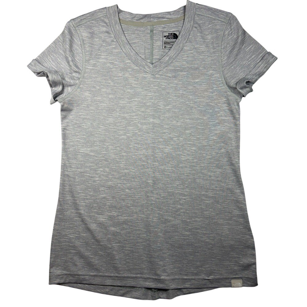 The North Face Womens FlashDry V Neck Short Sleeve Athletic T Shirt Gray S P