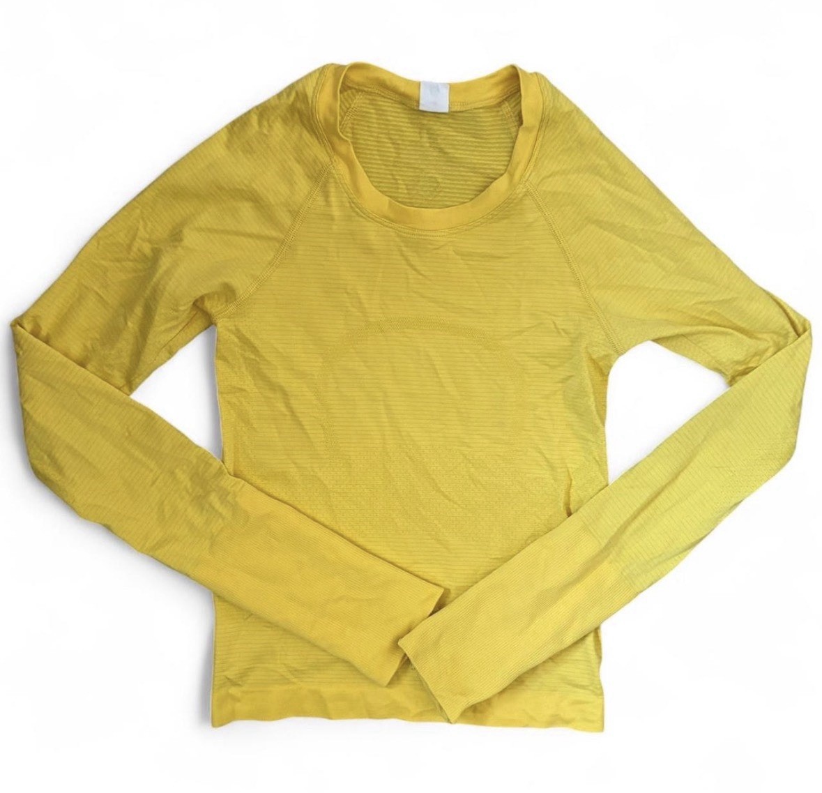 Lululemon Yellow Crew Neck Raglan Long Sleeve Polyester Running Top Size 0