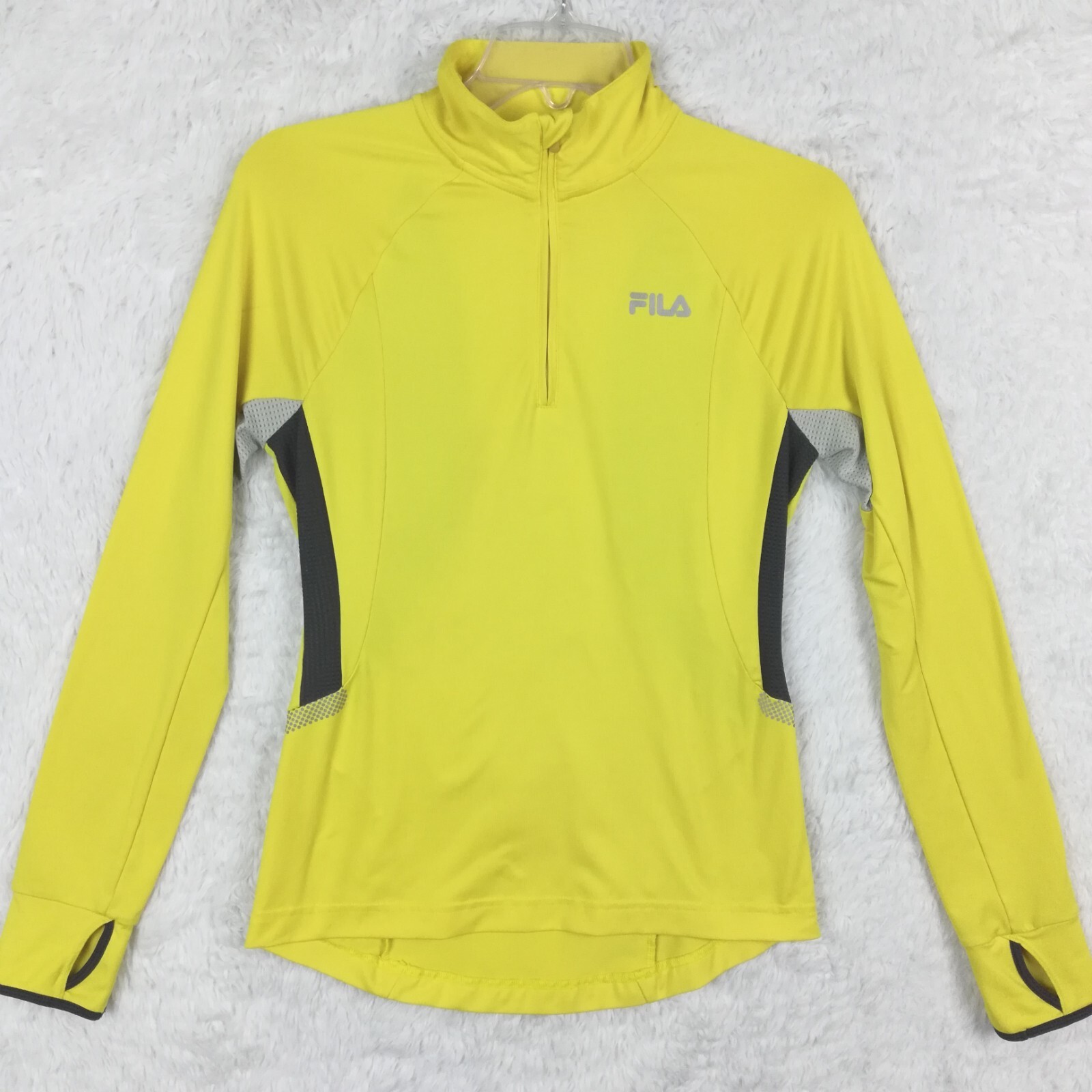 Fila Sport Womens Top Running Reflective Yellow Mesh Breathable 1/4 Zip XS