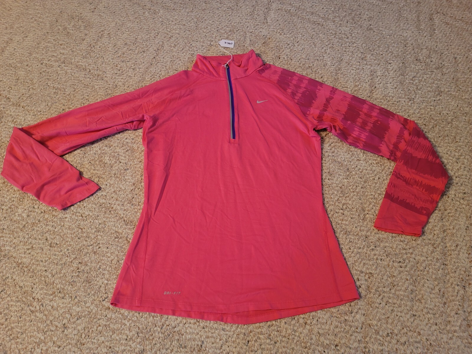 Nike Dri Fit 1/4 Zip Jacket Running Women Black Size M Nylon Spandex Pink Purple