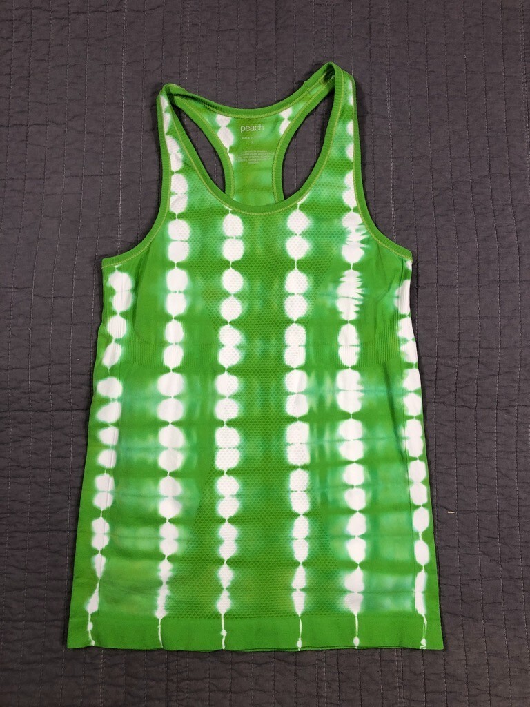 Peach Tank Top Women Small Green White Tie Dye Active Sleeveless Stretch Gym