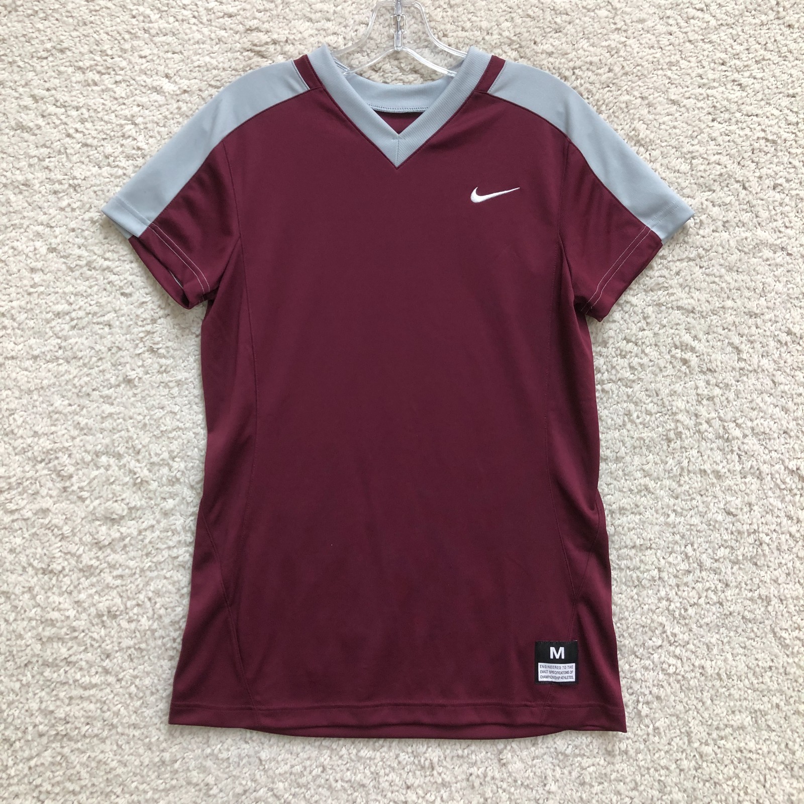 Nike Top Shirt Medium Adult Red Dri Fit Vapor V Neck Softball Jersey Womens M