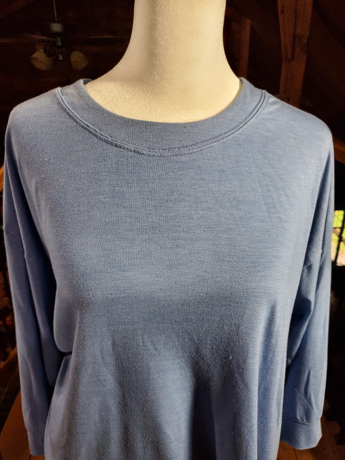 Athleta Tranquility Tunic Top Womens Medium Shirt Sky Blue 3/4 Slv Slouchy