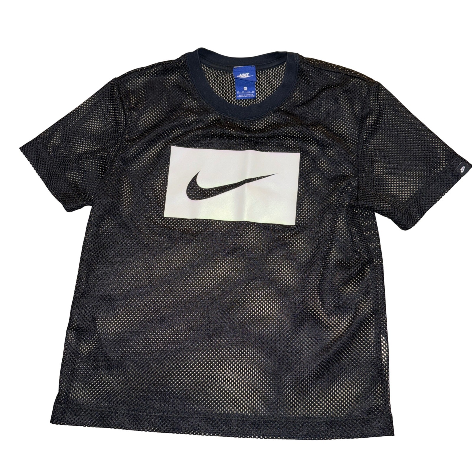 Nike Mesh Short Sleeve Shirt XS Black Swoosh Box Logo 917565-010