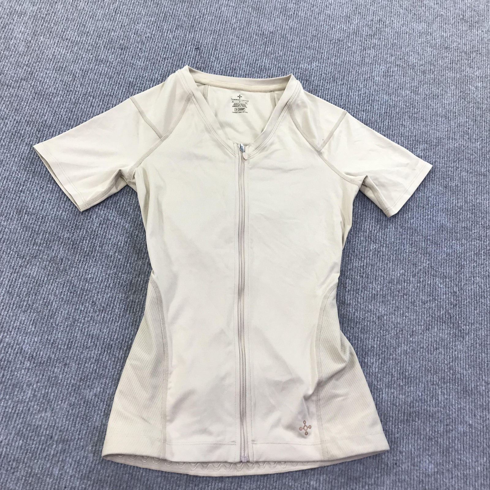 Tommie Copper Shirt Womens Small Beige Compression Lower Back Support Zip Znergy