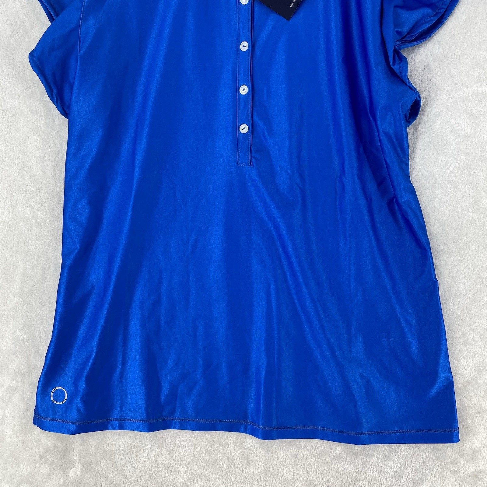 The Bubble Shirt Womens Large Flutter Sleeve Polo Tennis Golf Top Blue NEW $116