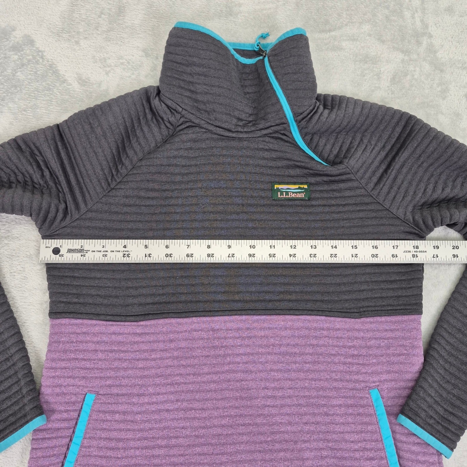 LL Bean AirLight Knit Pullover Womens XS Grey Purple Asymmetrical Zip 517237