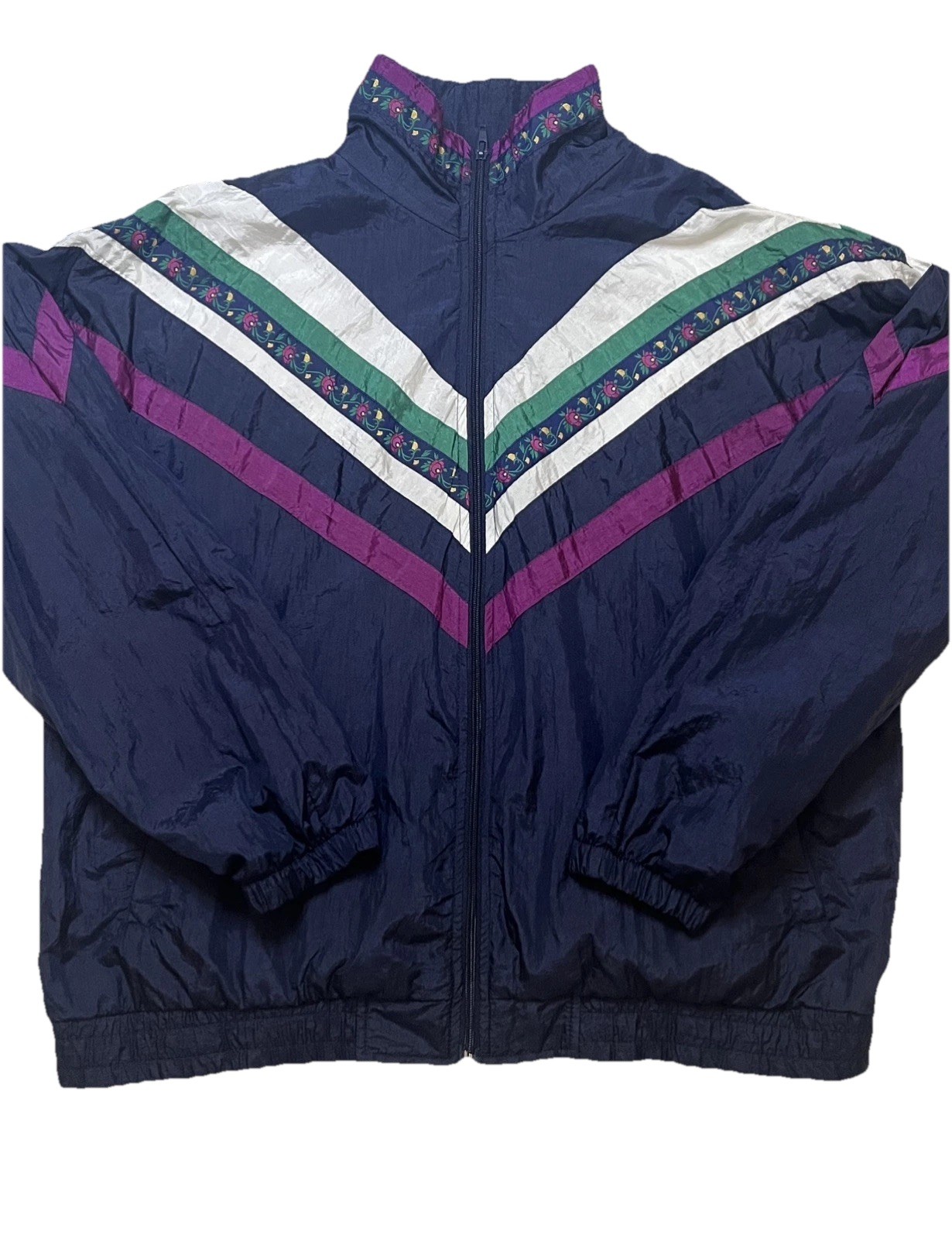 Y2K 90s Windbreaker Jacket Purple Blue Colorblock Retro Streetwear L