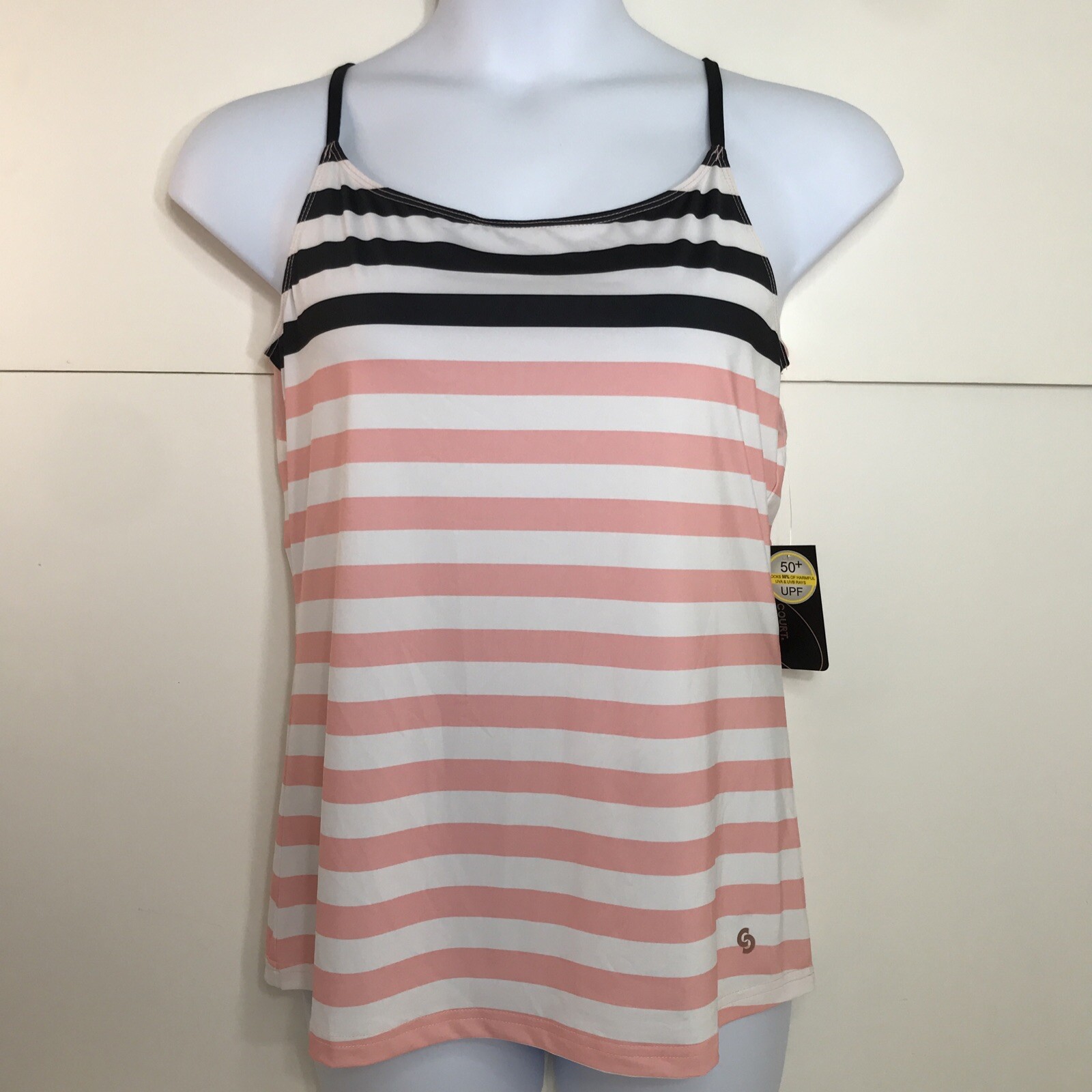 Cross Court Women’s Large Tennis Pickle Ball Tank UPF Pink Coral & Black New NWT