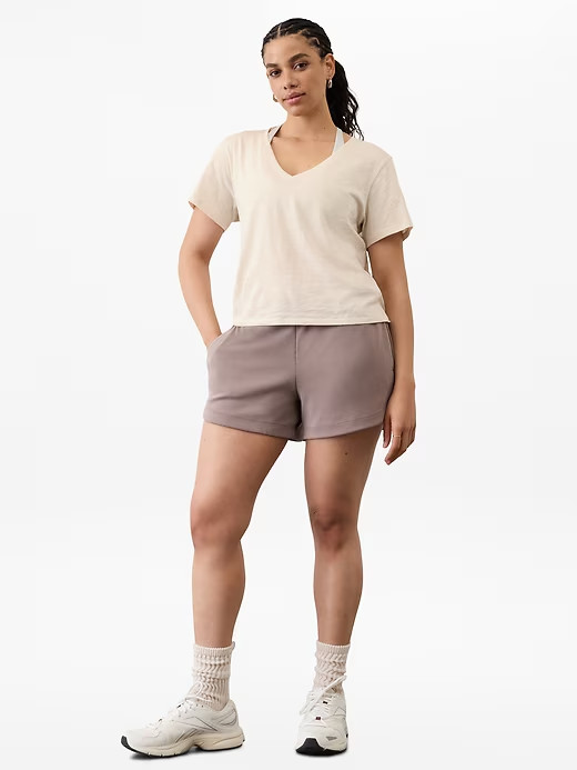 New Athleta M Essential Slub Supima Cotton V-Neck Short Sleeve Tee Bone Medium
