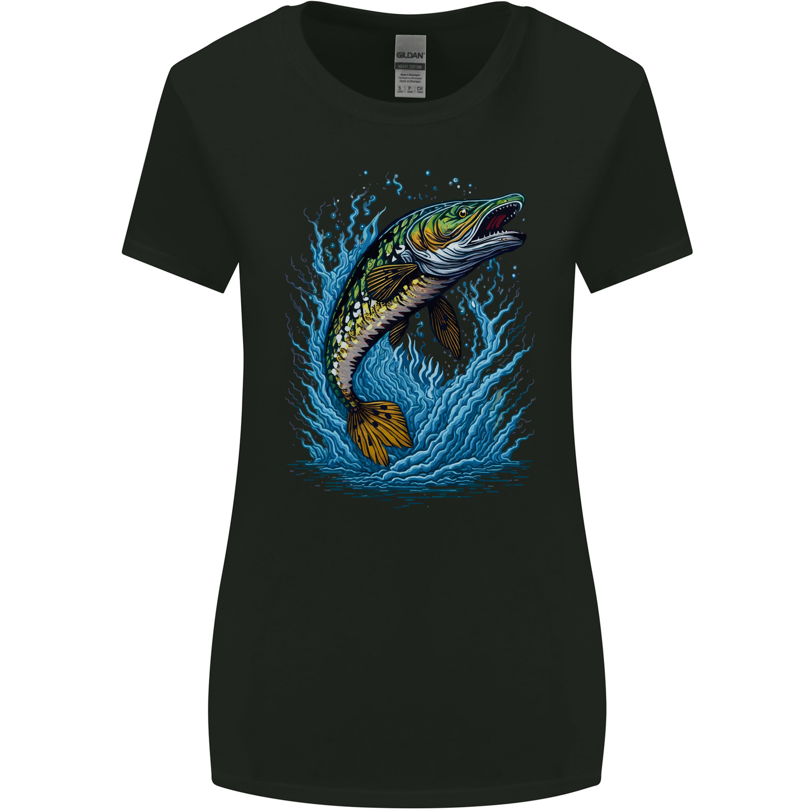 Jumping Pike Fish Fishing Fisherman Womens Wider Cut T-Shirt