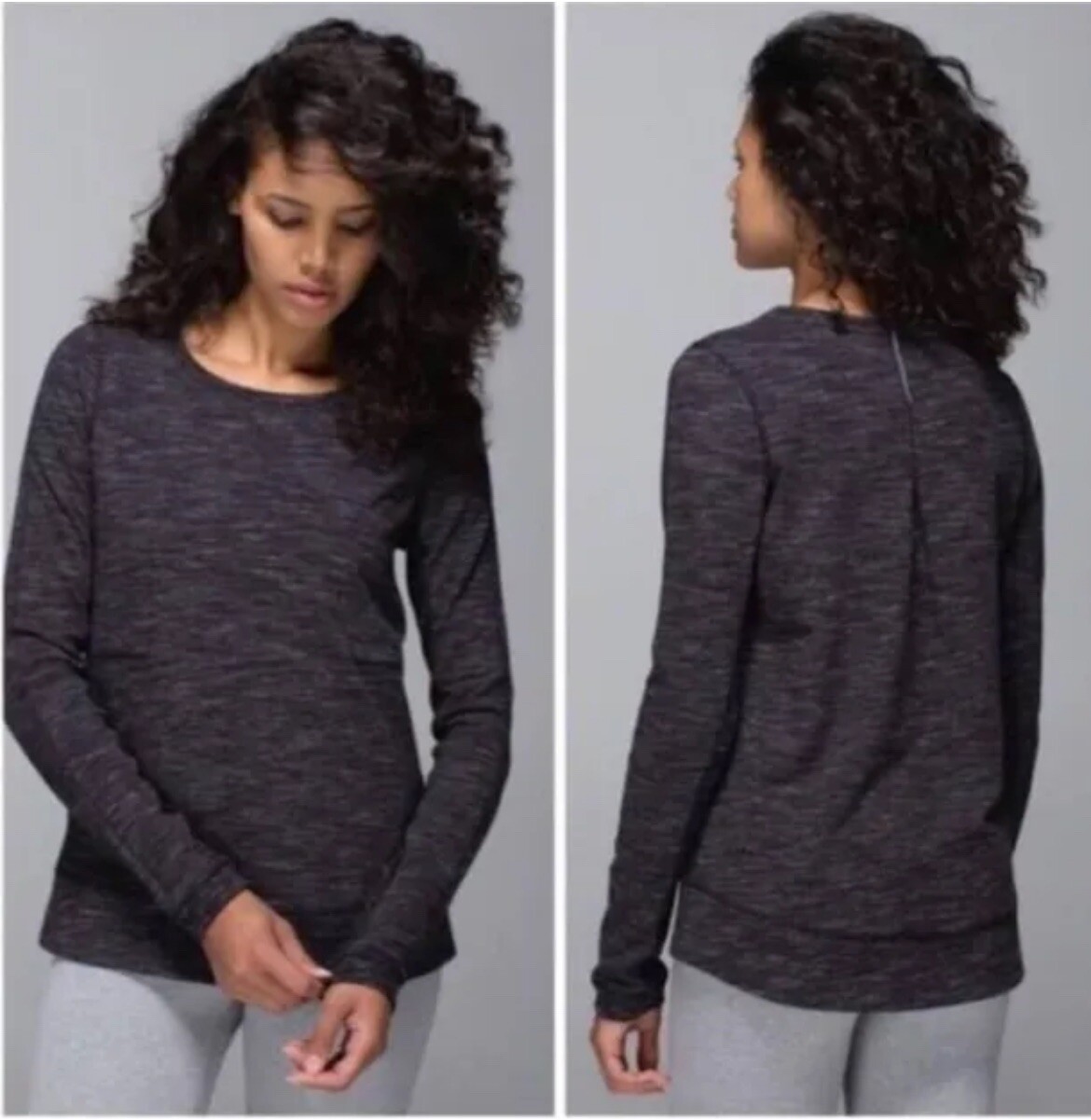 Lululemon Heathered Marled Black Exhalation Pullover II Sweatshirt Pocket Top 6