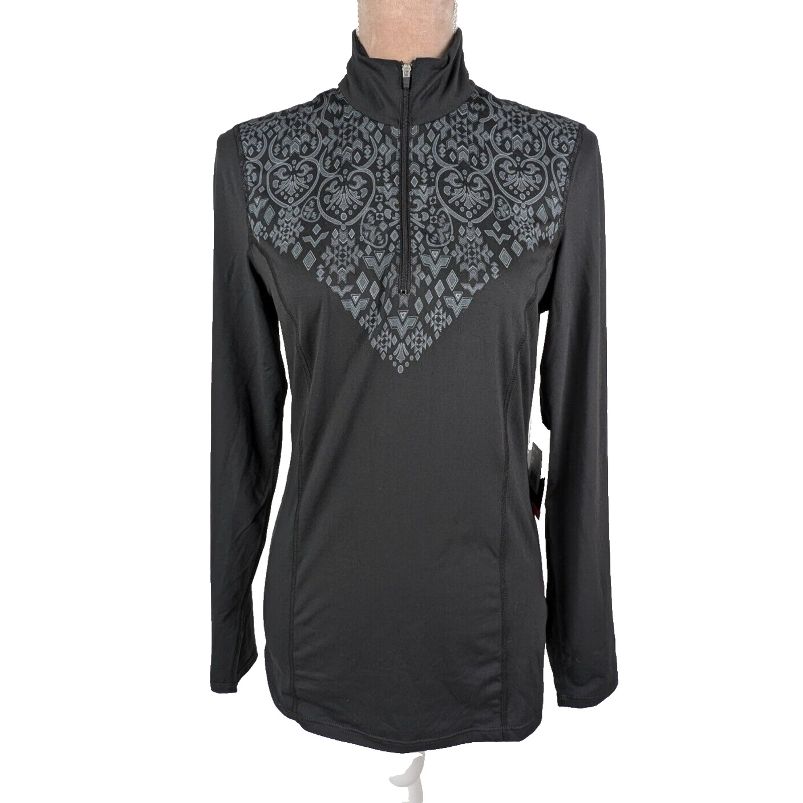 NWT Snow Angel Women’s Small Black Graphic Baselayer Thermal Lightweight 1/4 Zip