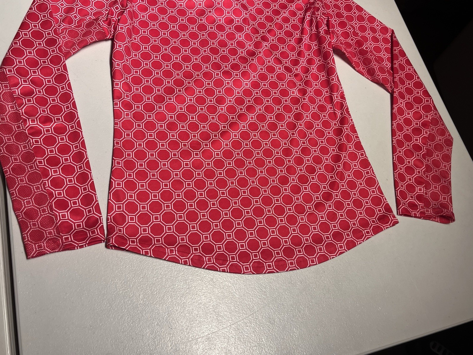 San Soleil Shirt Women’s XS Red White Geometric Print 1/4 Zip Pullover UPF 50