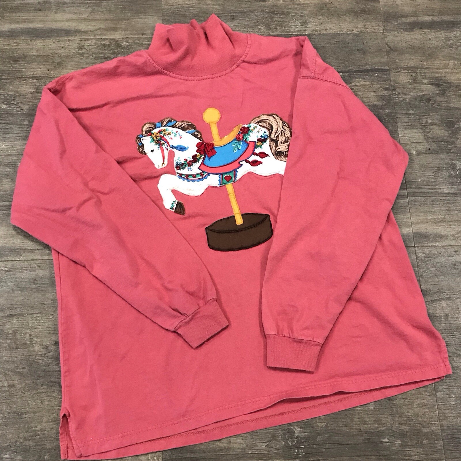 Vintage Russell Athletic Turtleneck Pullover Carousel Horse Size Large USA (341)