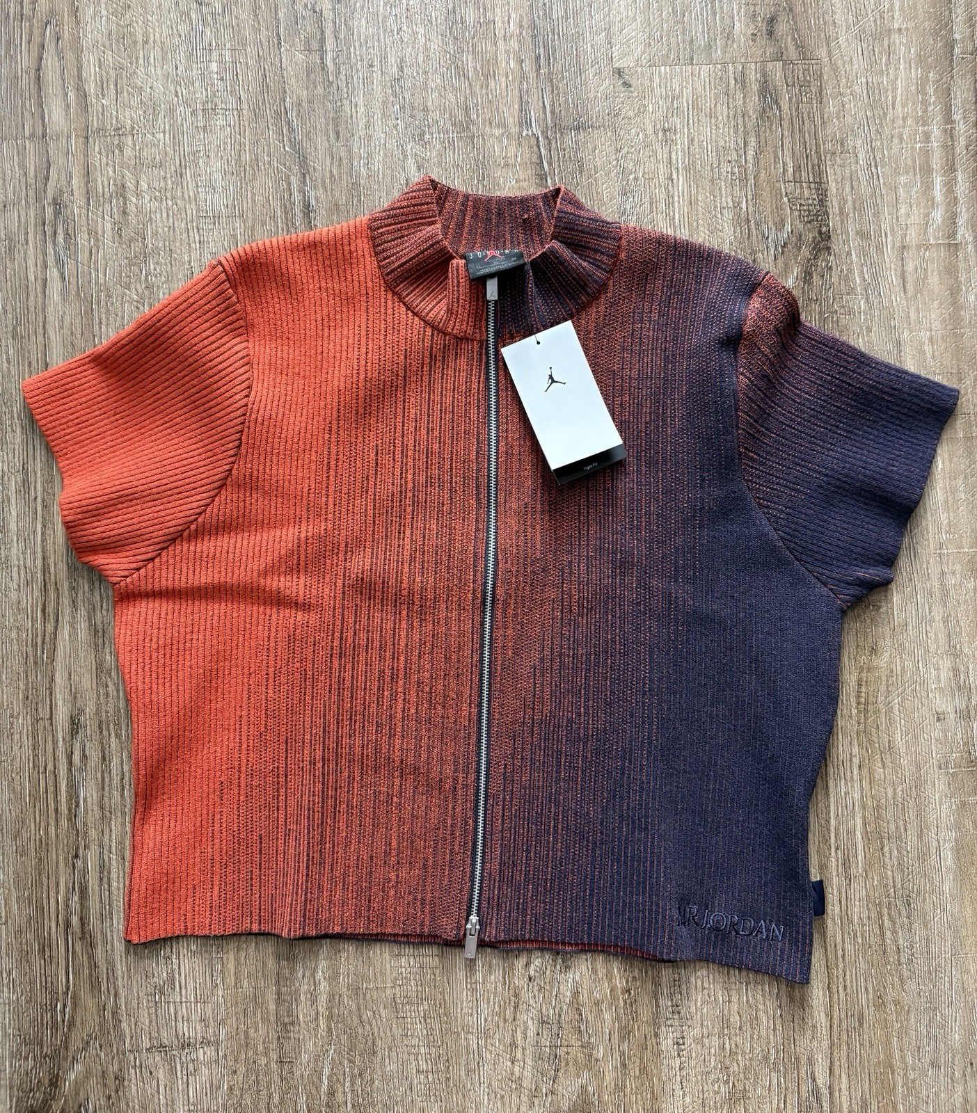 Nike Jordan Full Zip Knit Short Sleeve Top Purple Orange Womens Sz Lg HF9438-54