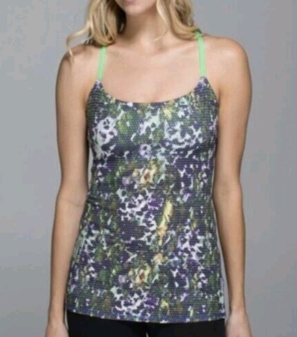 Lululemon Dancing Warrior Floral Multi/Pistachio Strappy Sports Bra Tank, XXS