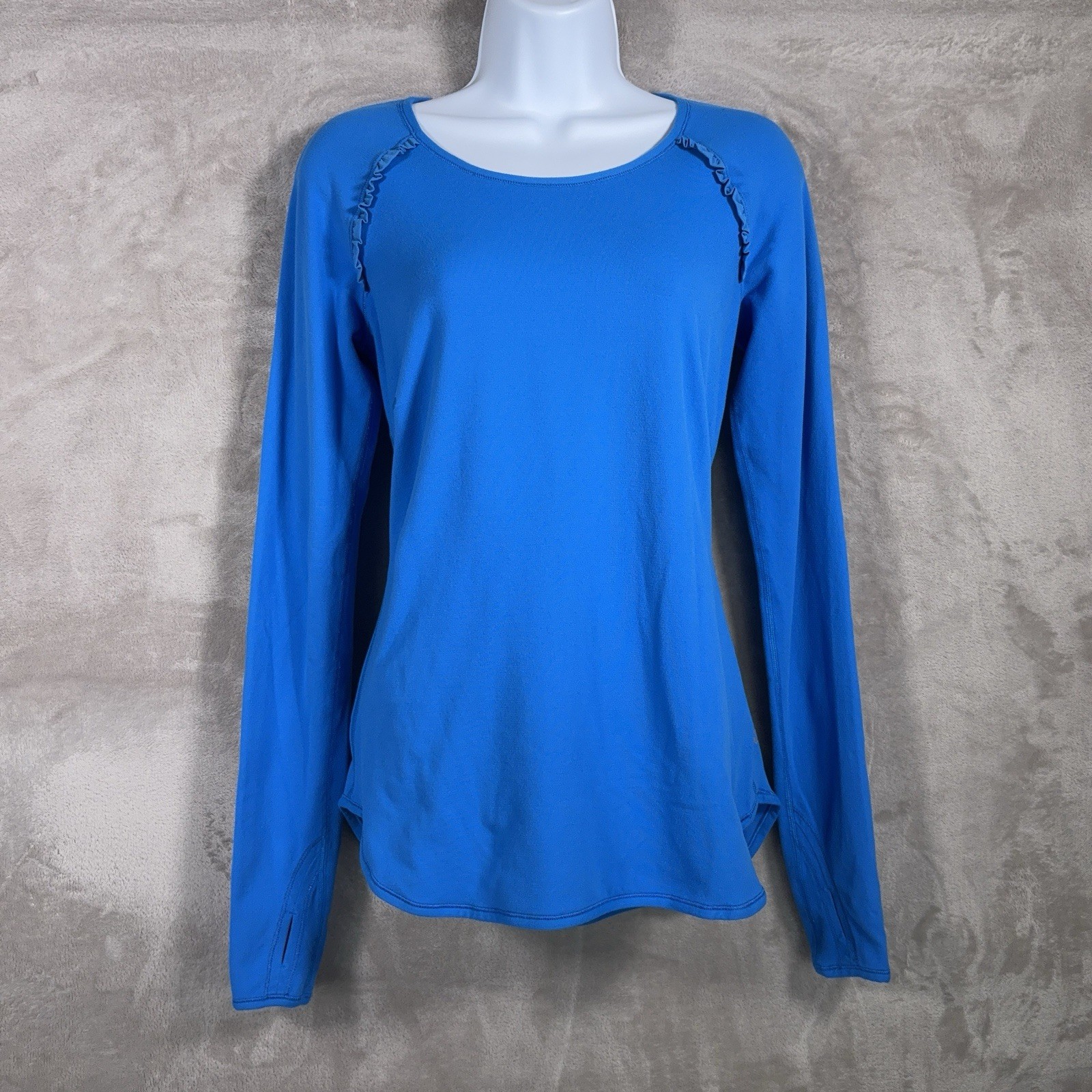 Lululemon Run Under Long Sleeve Shirt Womens 6 Blue Thumbhole Running Top