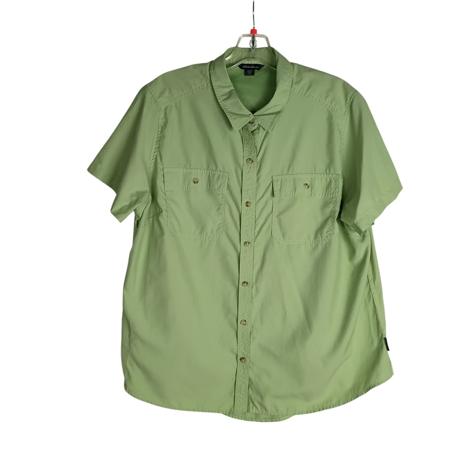 Eddie Bauer Womens Camp Hiking Shirt Short Sleeve Green Polyester/Nylon Size XL