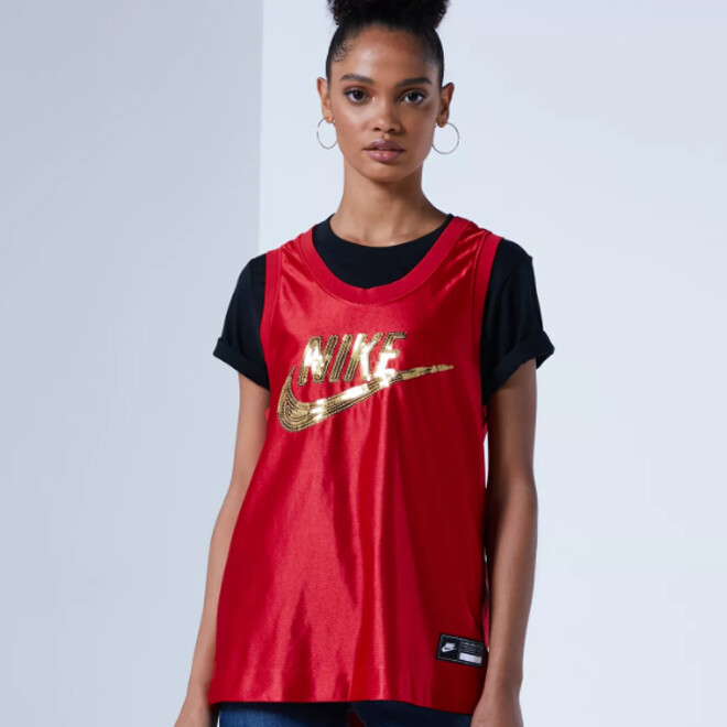Nike Glam Dunk Sportswear Jersey Sequins Tank Top Womens Red BV3038-657 SZ M NEW