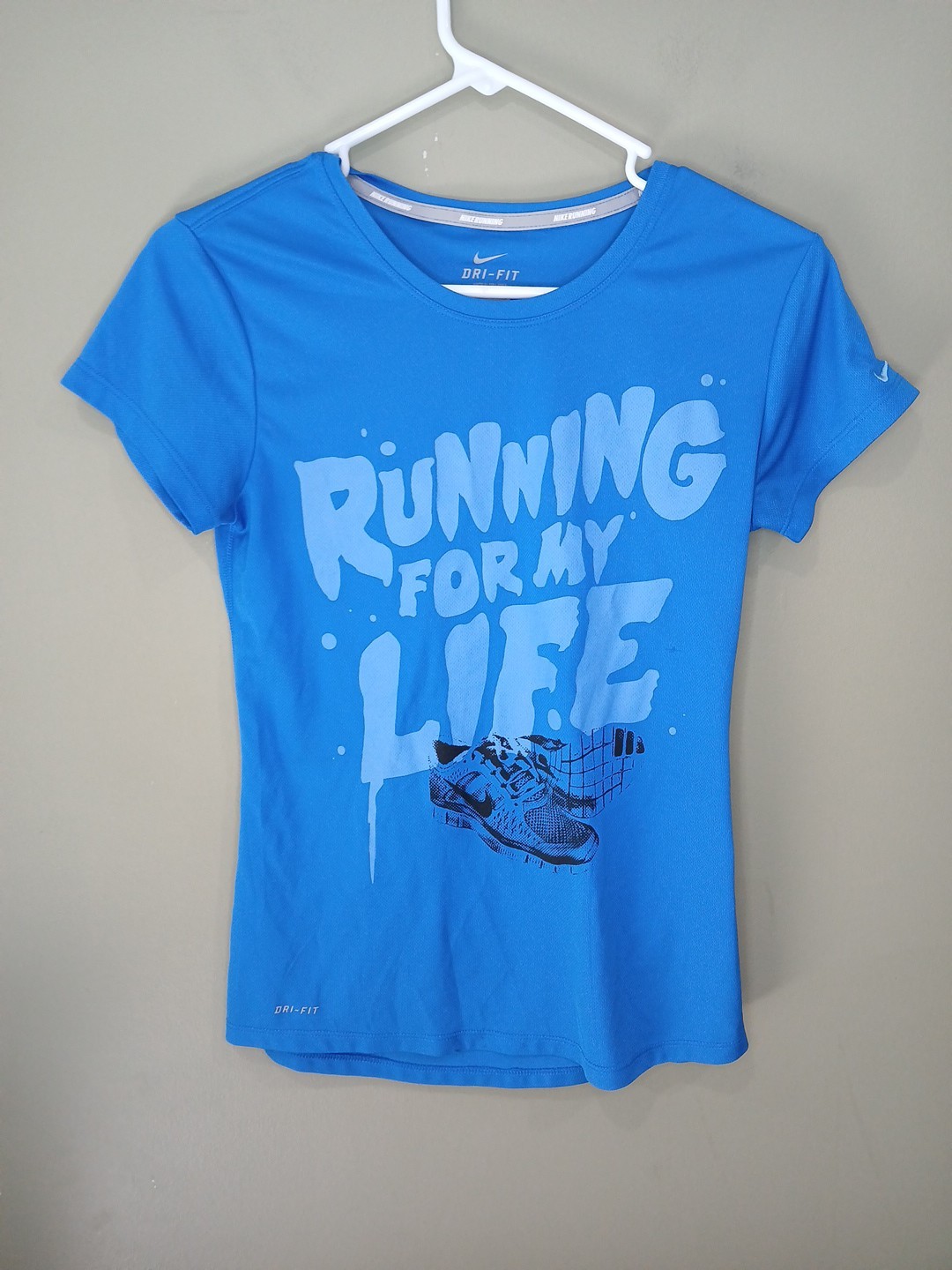 Women’s Nike Dri-fit Extra Small Running For My Life Blue Short Sleeve Shirt