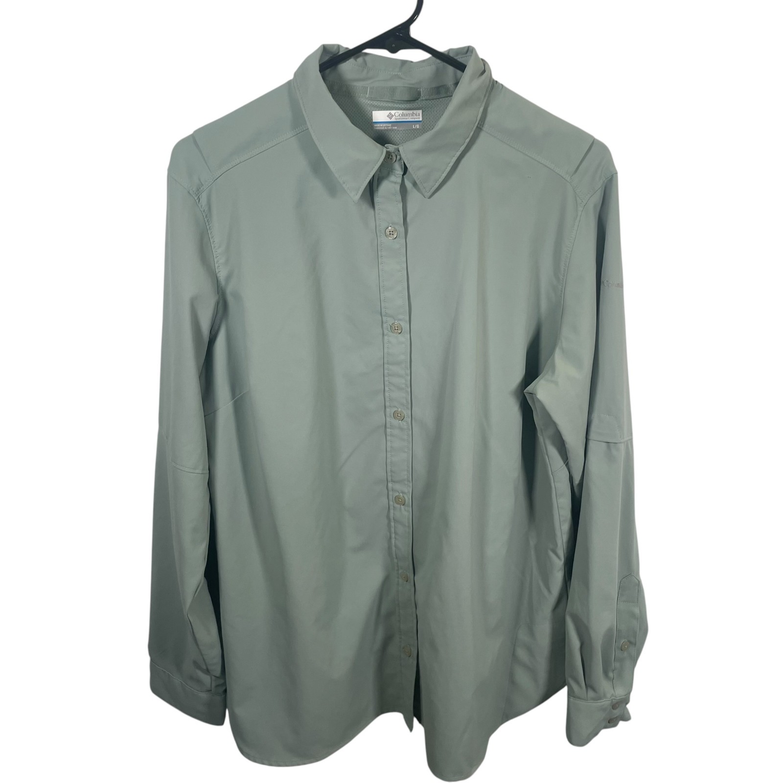 Columbia Long Sleeve Vented Shirt Womens Large Roll Tab Sleeve Green