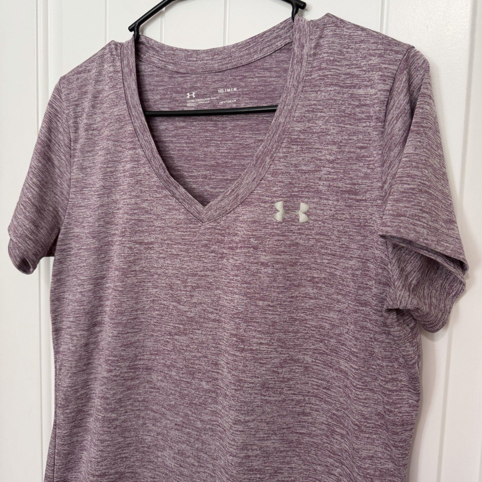 Under Armour Tech Twist V Neck Short Sleeve Shirt Women’s Medium Heather Purple
