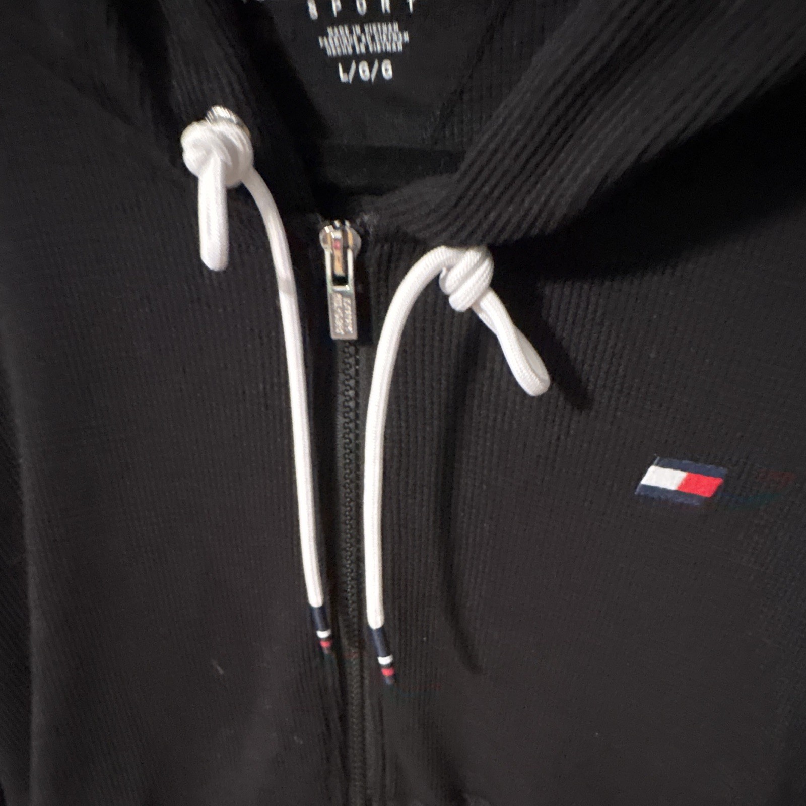 Tommy Hilfiger Sport Women’s Black Fleece Full Zip Hoodie w/ Hood Pockets Size L