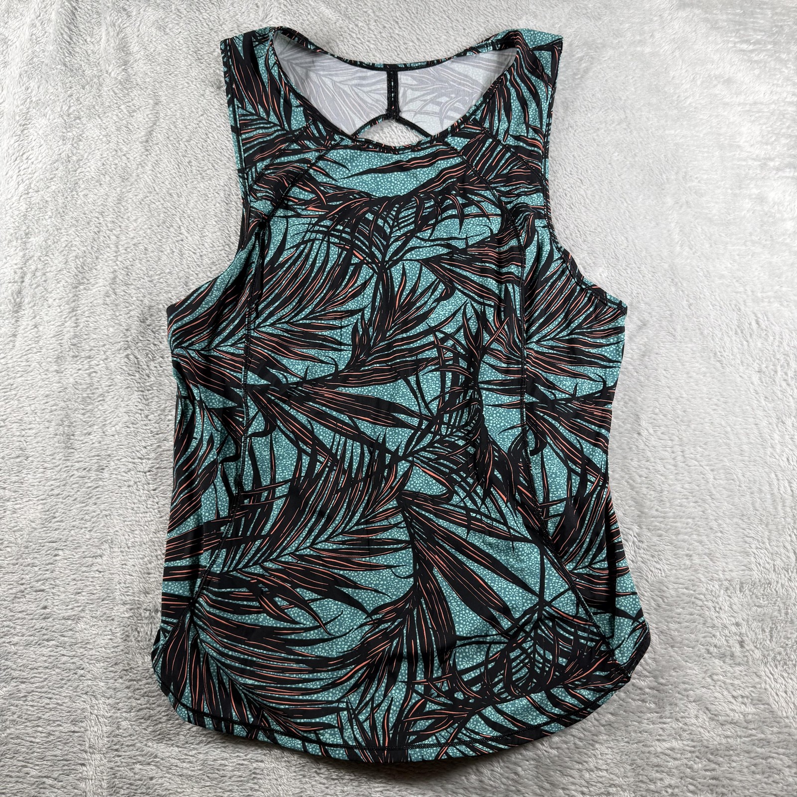 Lululemon Tank Top Womens Medium Blue Palm Print Racerback Running Yoga Gym