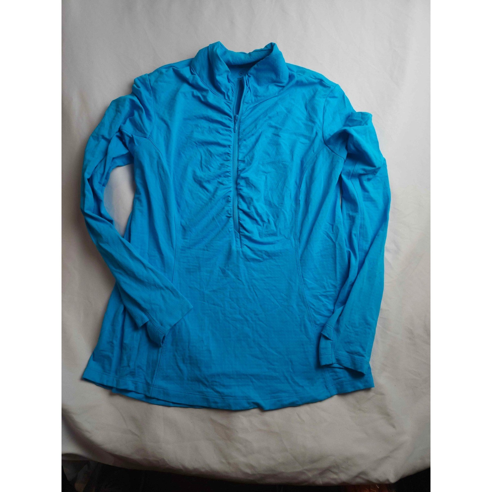 IBKUL Womens Turquoise Blue Quarter Zip Long Sleeve Cooling Athletic Top Size M