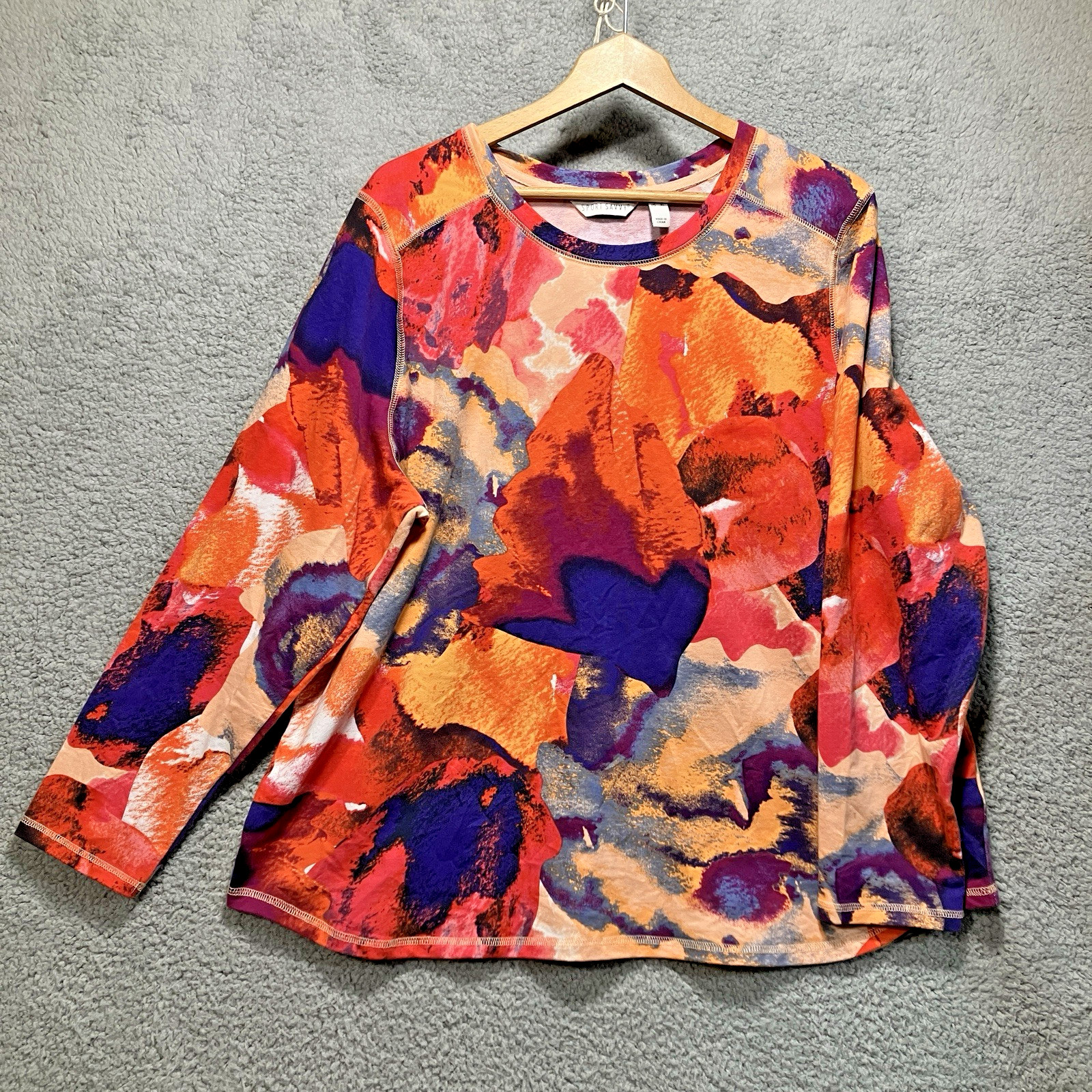 Sport Savvy Top Womens XL Stretch Terry Abstract Artsy Athleisure Exercise